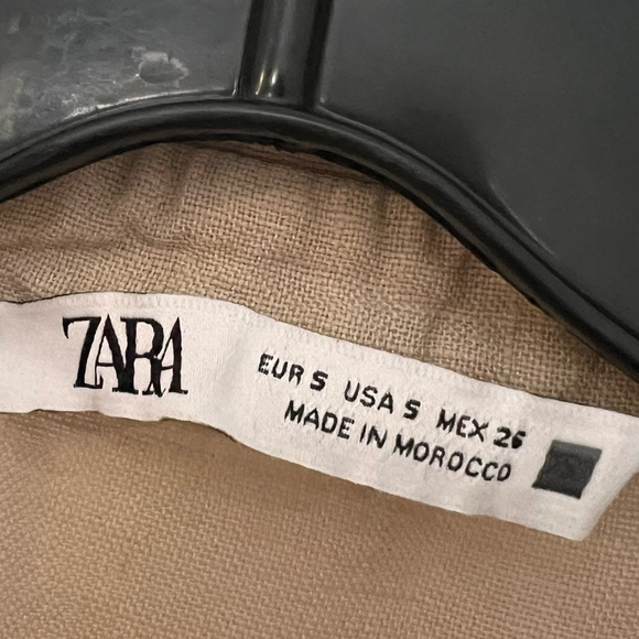 Zara cream 100% Linen semi cropped high low-low button down blouse oversized S - Picture 9 of 12